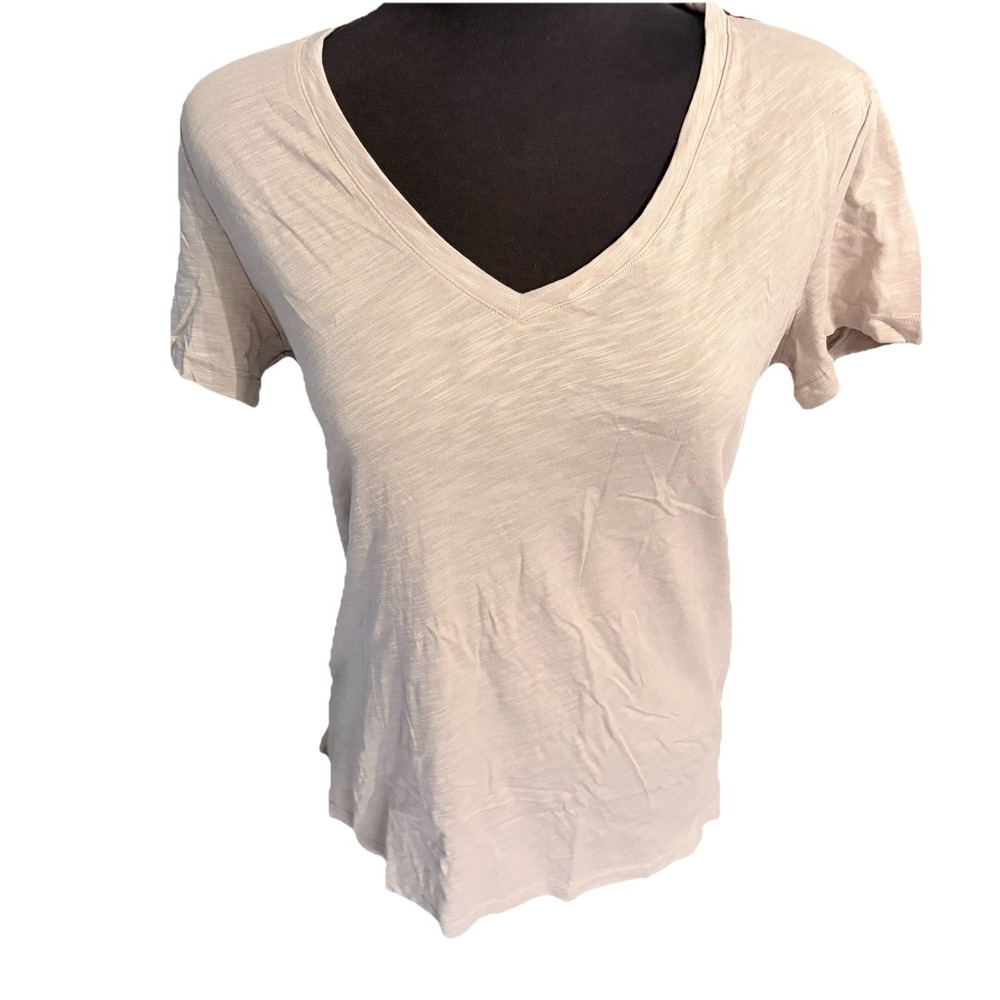 Felina Women's Small Shirt Short Sleeve Atmosphere Tan V-Neck Sz M